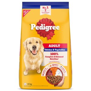 pedigree adult dry dog food, chicken & vegetables, 10 kg, contains 37 essential nutrients, 100% complete & balanced food for adult dogs
